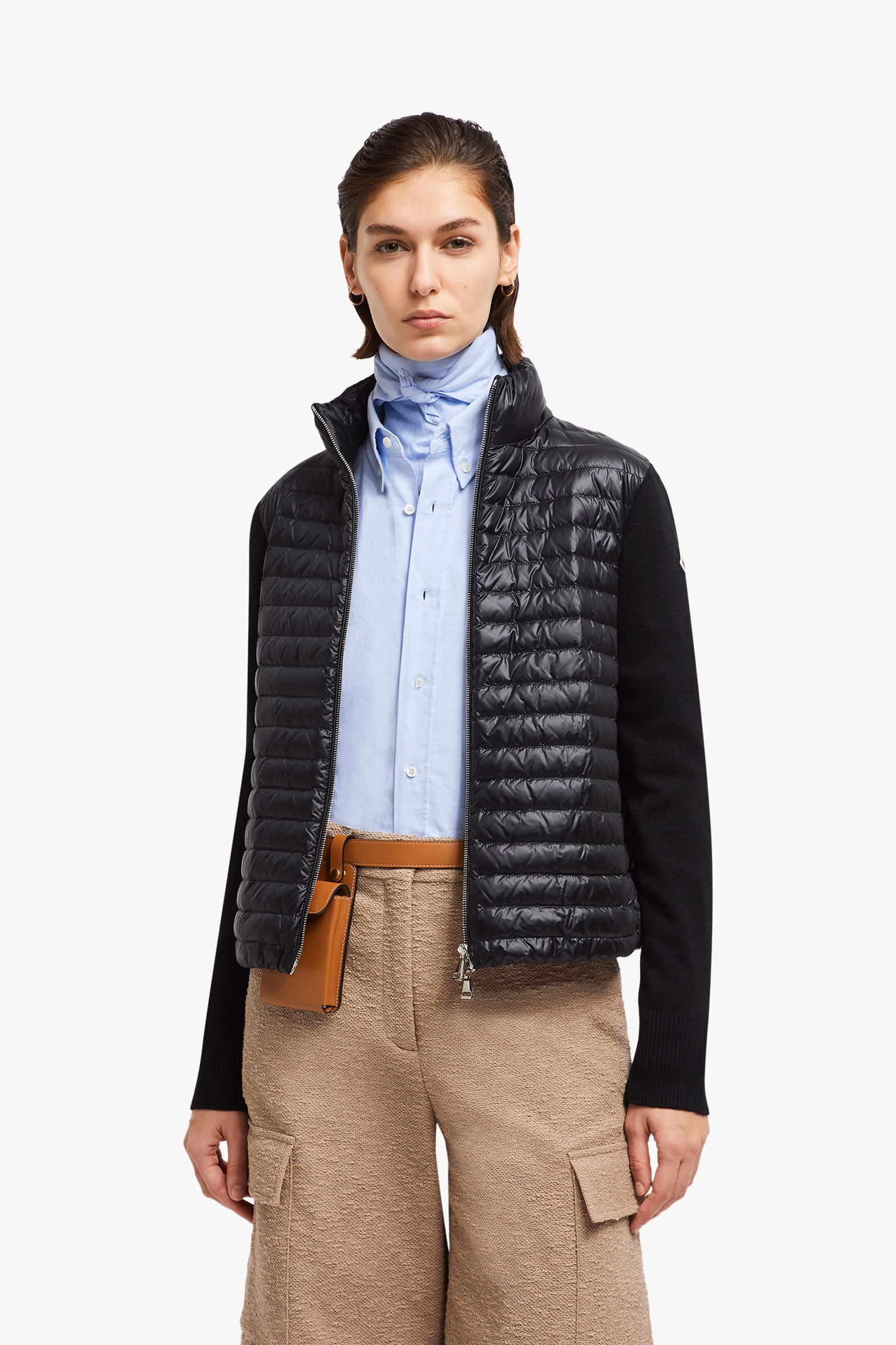 Sudadera acolchada de lana con cremallera Mujer Negro Moncler 0